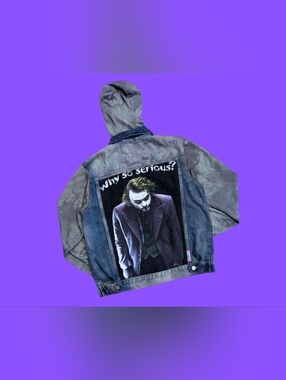 Handmade, Upcycled The Dark Knight, Heath Ledger Joker Denim Jacket Size S